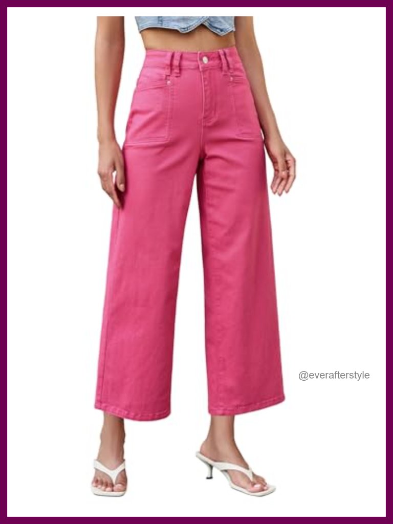 Wide Leg Cropped Jeans High Waisted Baggy Loose Straight Stretchy Denim Pants